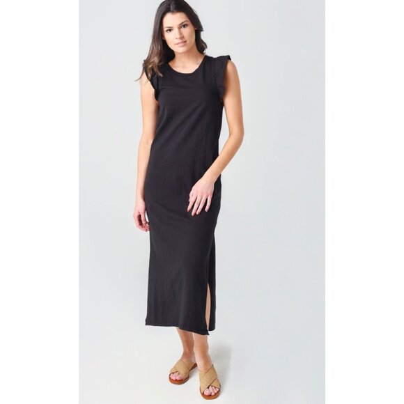 NWT Z Supply Blakely Slub Ruffle Midi Dress Black Size XS - Picture 1 of 4